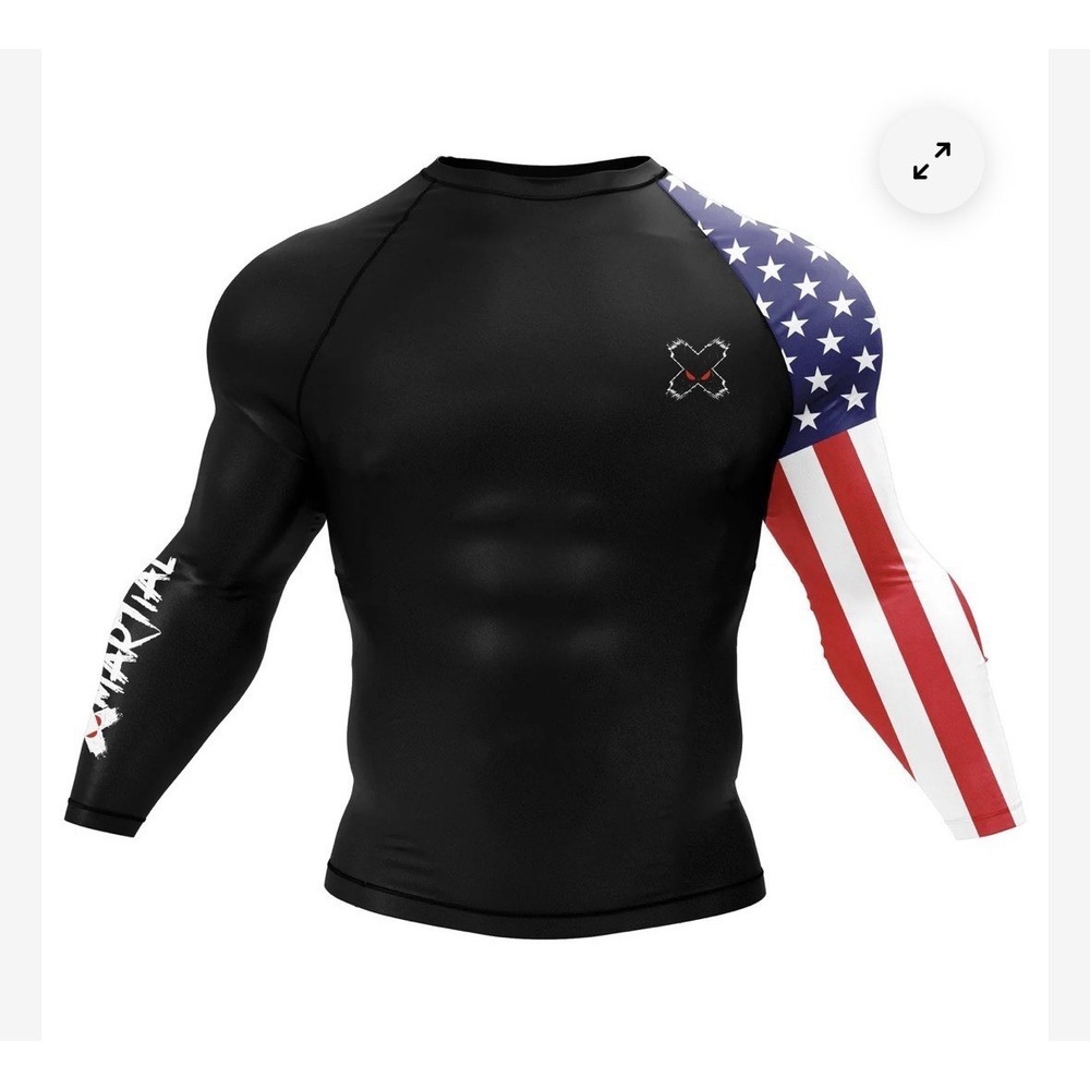 XMARTIAL USA Flag Compression Rash Guard Long Sleeve Adult 2XS -XS MMA BJJ